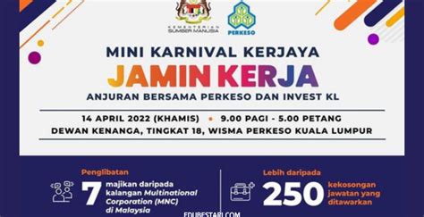 Daftar Mini Karnival Kerjaya Jamin Kerja Lebih 250 Jawatan Kosong