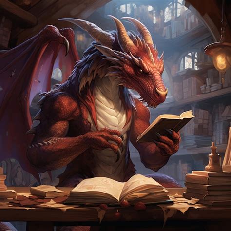 Premium AI Image | there is a dragon reading a book in a library ...