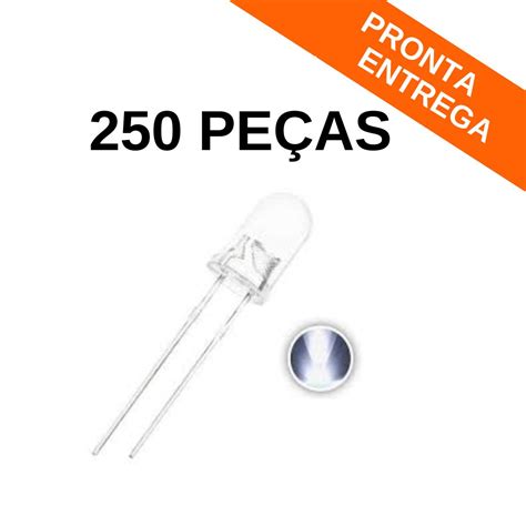 Kit 250 peças Led Alto Brilho Transparente Branco 5mm 1000MCD Led