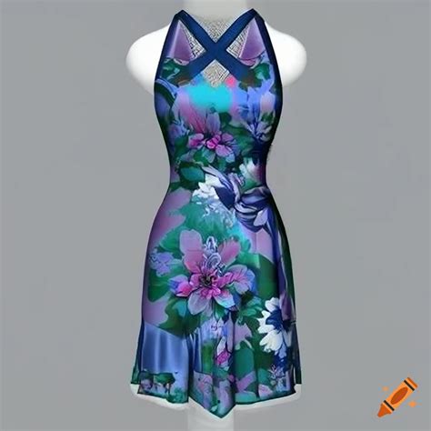 Photorealistic D Rendering Of A Blue Floral Wrap Dress On Craiyon