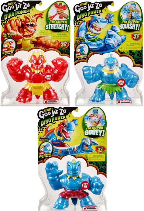 Heroes of Goo Jit Zu Dino Power Blazagon, Thrash Tyro Set of 3 Action ...