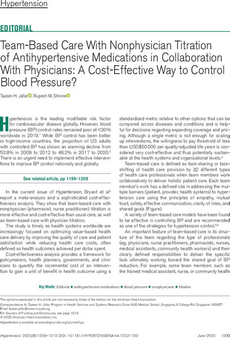 Team Based Care With Nonphysician Titration Of Antihypertensive