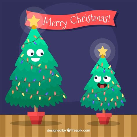 Dos árboles de navidad en estilo de dibujos animados Vector Gratis