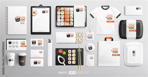 Vecteur Stock Sushi Restaurant Brand Identity Package Mockup Set For