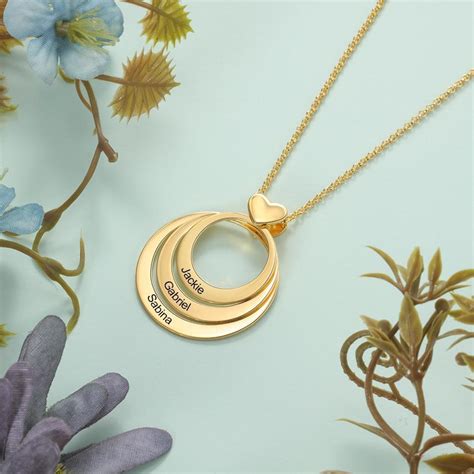 Collier Coeur Personnalisé à 3 Cercles Empilés Pour Famille