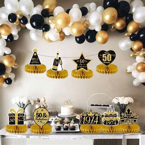 50th Honeycomb Birthday Decorations Black Gold Party Table