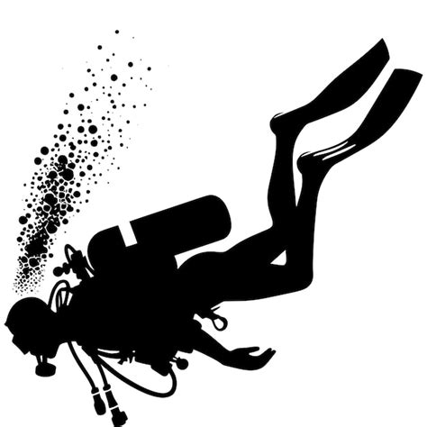 Scuba Taucher Silhouette Vektor Clipart auf weißem Hintergrund