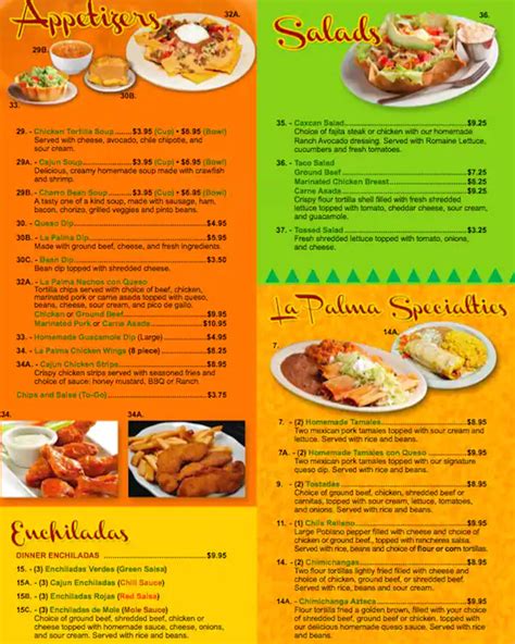 Menu at La Palma Mexican Grill restaurant, Leesburg