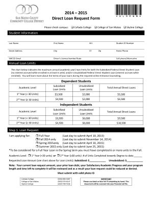 Fillable Online Canadacollege 2014 2015 Direct Loan Request Form Please