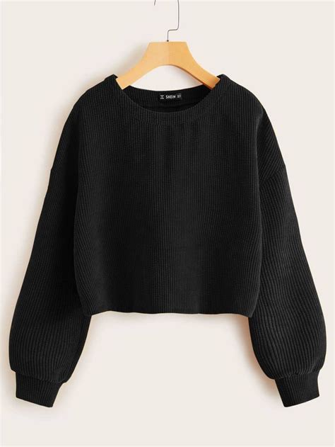 Drop Shoulder Solid Cord Crop Pullover Shein Usa Kleding Schattige