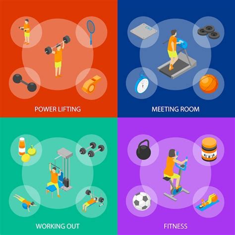 Premium Vector Fitness Club Concept 3d Isometric View Vector