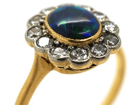 Edwardian Ct Platinum Black Opal Diamond Oval Ring L The