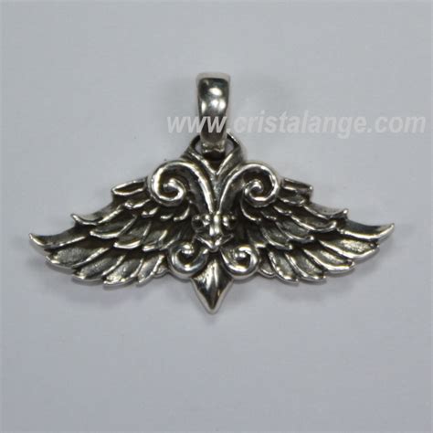 Pendentif Aile D Ange Et Fleur De Lys En Argent Vieilli