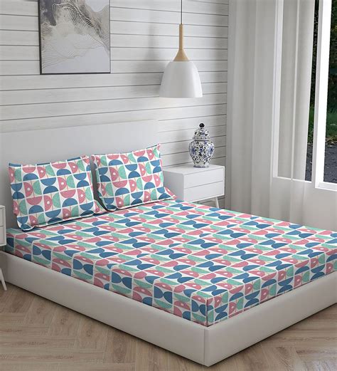 Buy Multicolor Geometric Tc Cotton Queen Sized Bed Sheets With