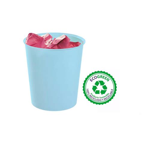 Papelera Sostenible Ecogreen Litros Azul Pastel Ref Azps Pmc