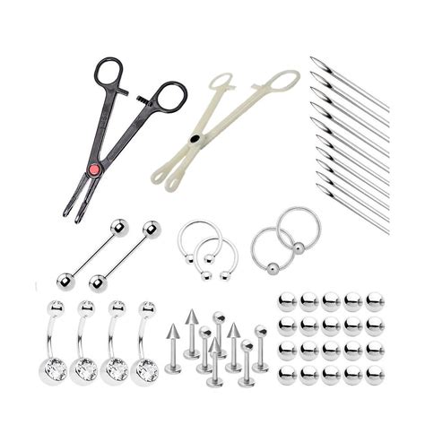 Complete Body Piercing Kit 50 Piece Assorted Jewelry Needles And