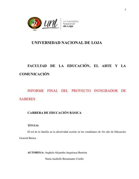 Calam O Esquema Del Informe Final Del Proyecto Integrador De Saberes