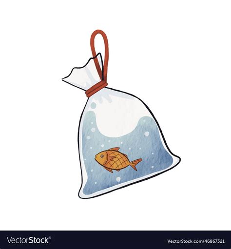 Goldfish In Plastic Bag Watercolor Royalty Free Vector Image