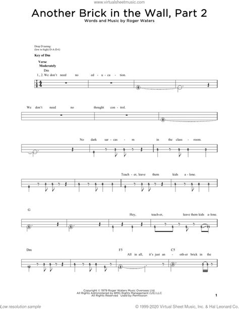 Another Brick In The Wall Part 2 Sheet Music For Bass Solo PDF