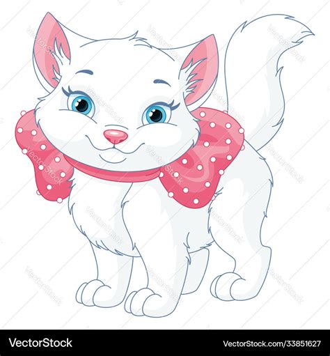 Cute White Cat With Pink Bow Royalty Free Vector Image