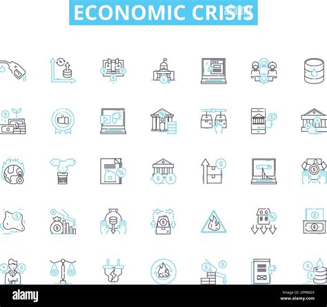 Economic Crisis Linear Icons Set Recession Depression Inflation