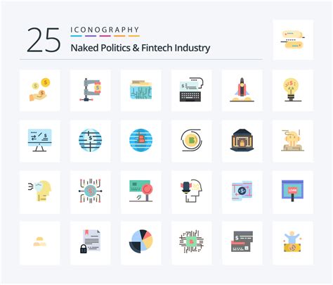 Naked Politics And Fintech Industry 25 Flat Color Icon Pack Including