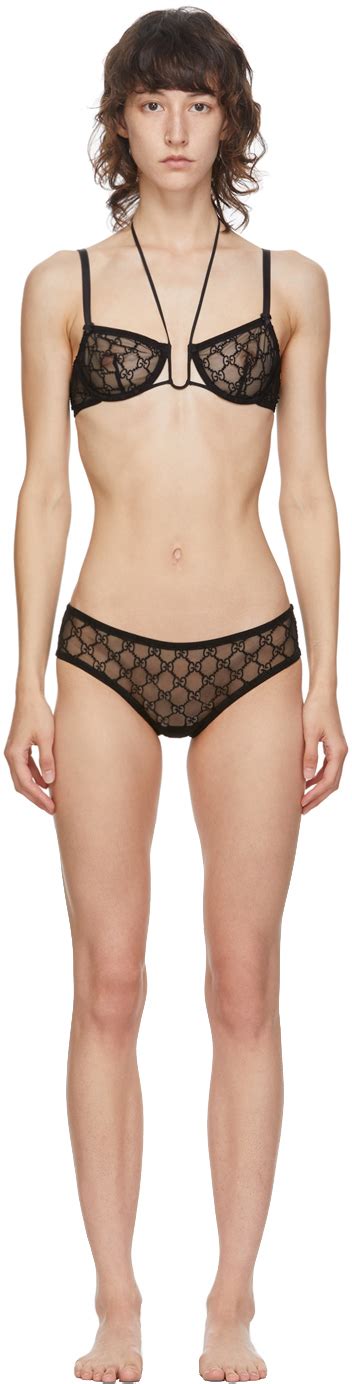 Gucci Black Tulle Gg Lingerie Set Ssense Uk