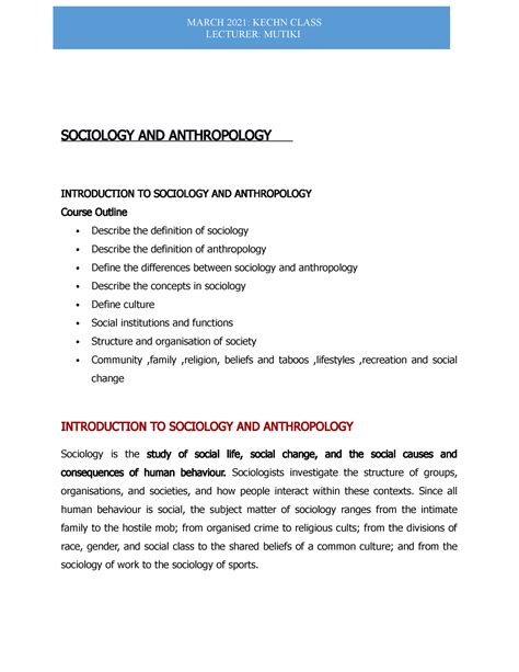 Sociology AND Anthropology Notes FOR Nursing Class SOCIOLOGY AND