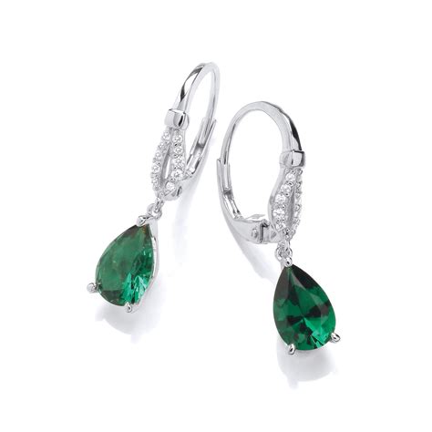 Silver Emerald Cubic Zirconia Drop Earrings Cavendish French