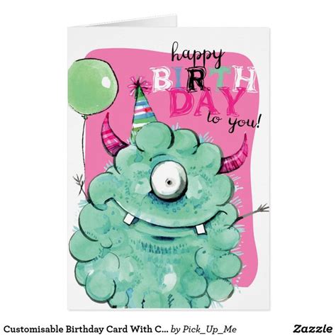 Customisable Birthday Card With Cute Monster Monster Birthday