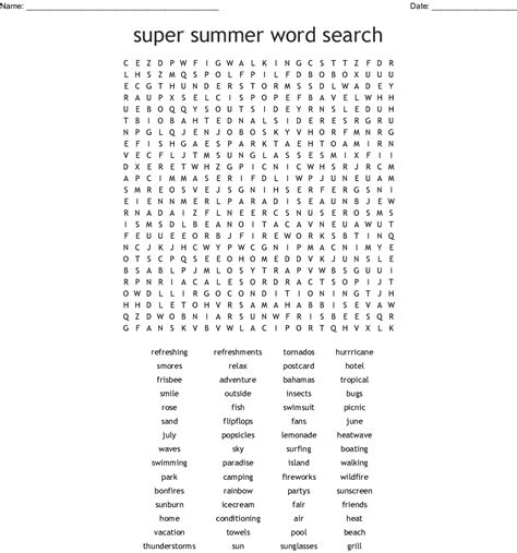 Hard Summer Word Search Printable