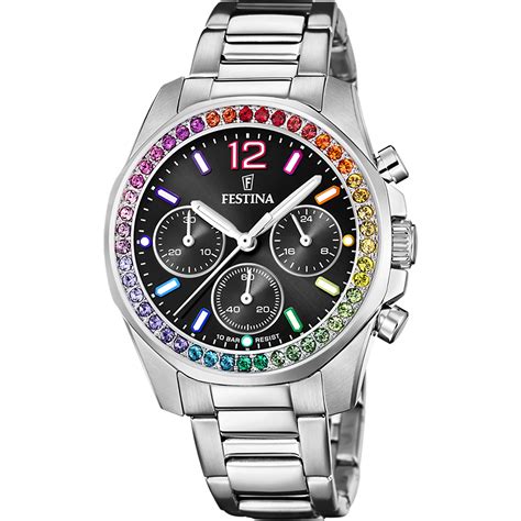 Reloj De Mujer Festina Rainbow F Con Esfera Negra