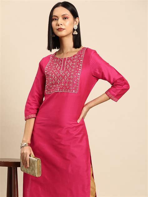 All About You Women Ethnic Motifs Yoke Embroidered Kurta Price History