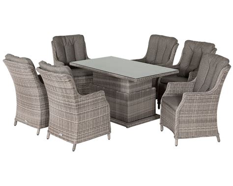 Seat Rattan Garden Dining Set With Adjustable Height Table In Grey