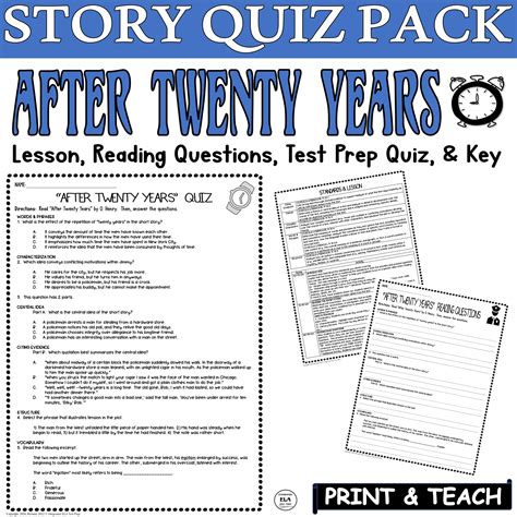 After Twenty Years Quiz Questions O Henry Reading Comprehension Short