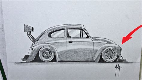 Como Dibujar Un Vocho Volkswagen Beetle Escarabajo Sombreado A