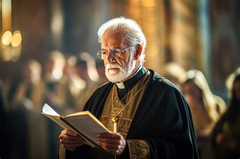 Premium AI Image | Portrait of an old priest reading a bible in the church