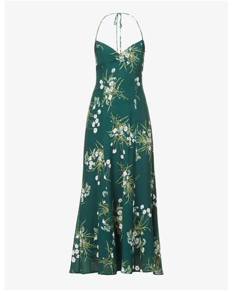 Reformation Tova Floral Print Crepe Midi Dress In Green Lyst