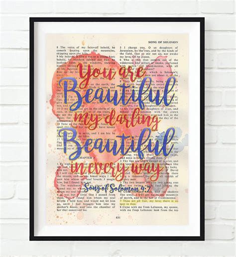 You Are Beautiful Song Of Solomon 4 7 Bible Art Print Christian