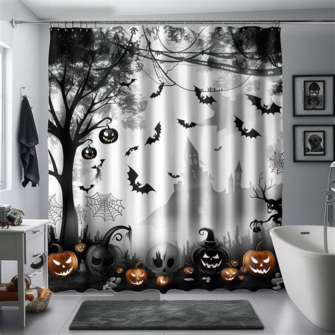 Spooky Halloween Delight Shower Curtain Hauntingly Realistic Black