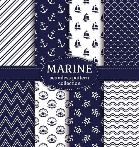 Conjunto De Fundos Marinhos E N Uticos Nas Cores Azul Marinho E Branco