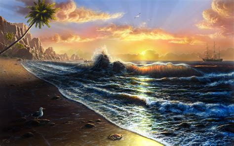 Tahiti Beach Sunset - Digital paintings, UncategorizedCoolvibe ...