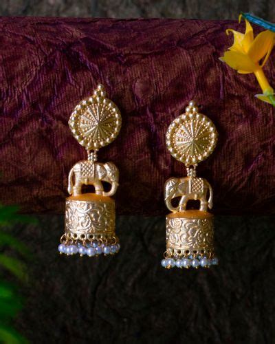 Elephant Motif Pearl Jhumka By Studio B The Secret Label