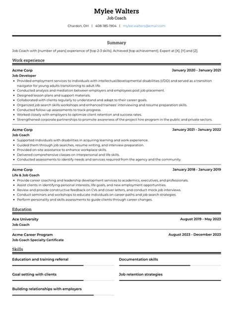 Job Coach Resume Examples And Templates