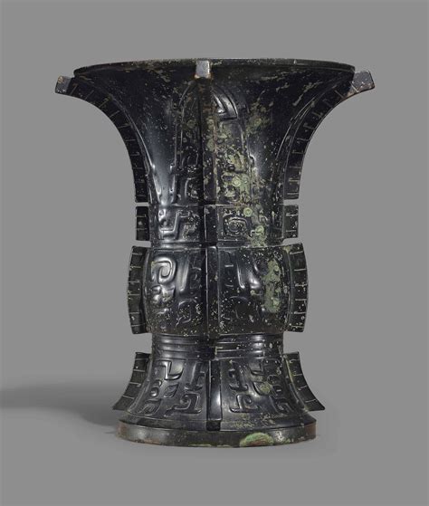 A Magnificent And Important Bronze Ritual Wine Vessel Zun Late Shang