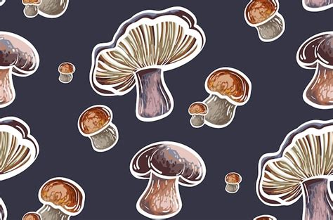 Premium Vector Autumn Mushroom Seamless Dark Pattern