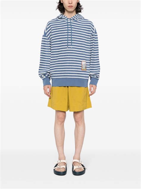 Maison Kitsuné appliqué logo Striped Cotton Hoodie Farfetch