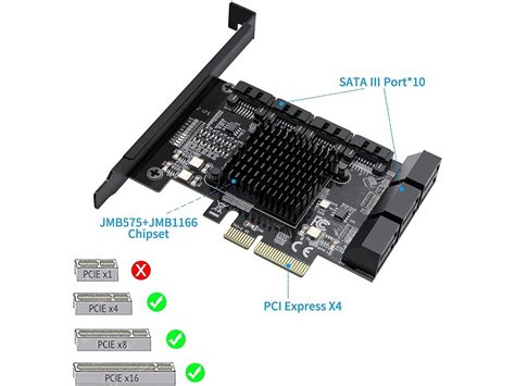 Tropro Pcie Sata Card 10 Port With 6 Sata Cables And 2 Sata Power