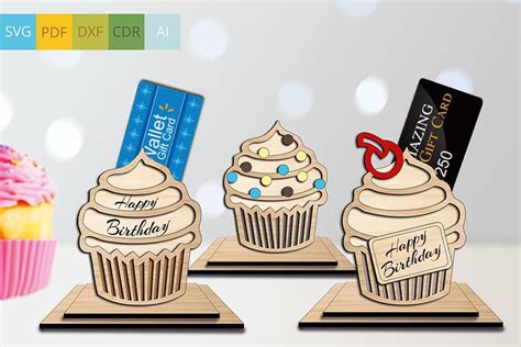 Set 3 Birthday Muffin Cupcake Gift Card Holder SVG Glowforge