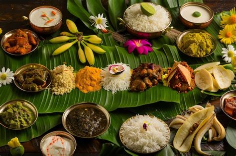 Cultural Culinary Delight Traditional Onam Sadhya Feast On Banana